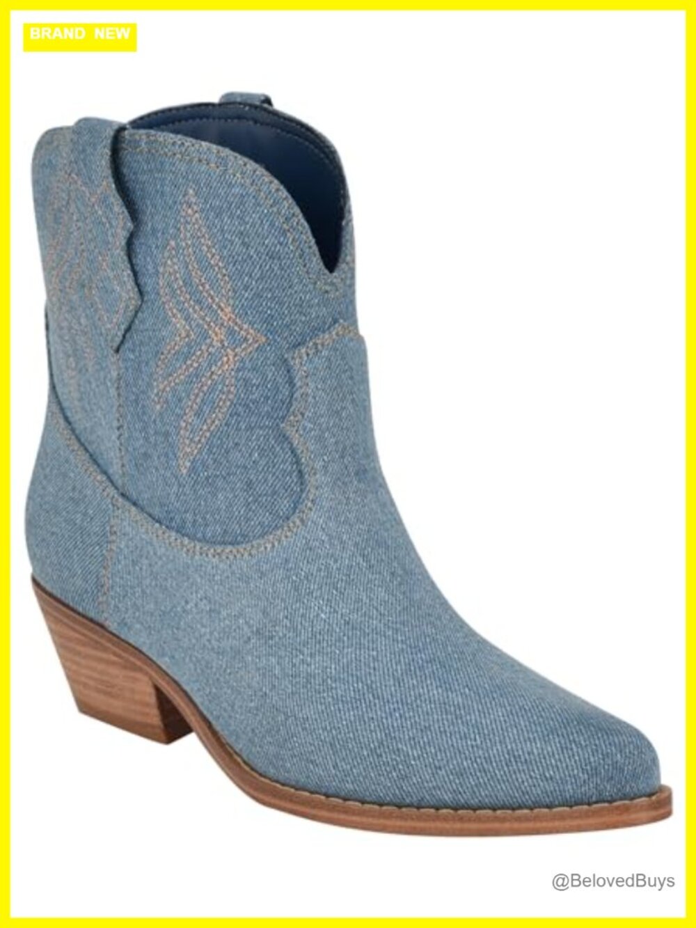 Nine West Texen Denim Ankle Bootie Pointed Toe Western Embroidered